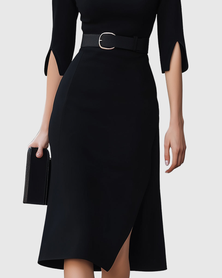 Daphne – Structured Belted Midi Cocktail Dress