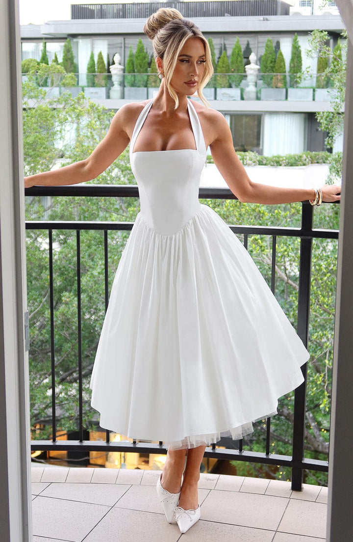 Emily – Halter A-Line Midi Wedding Guest Dress