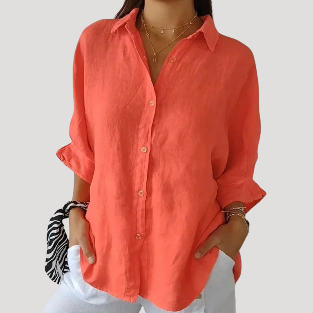 Kylie – Button Down Linen-Style Blouse