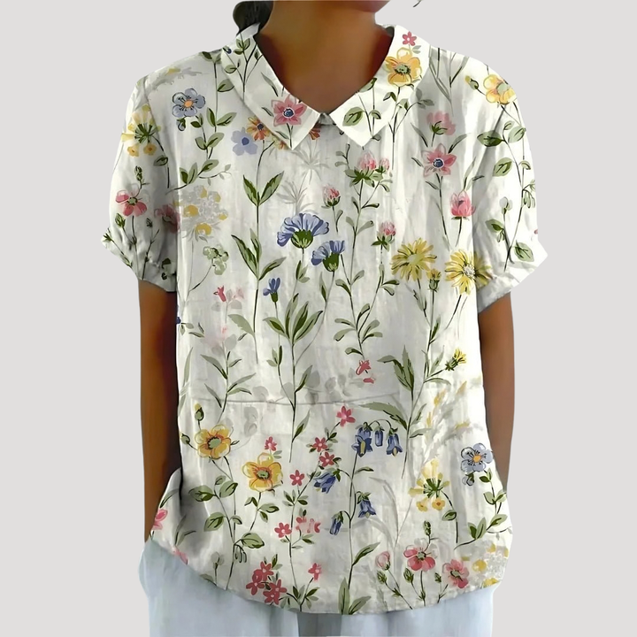Lana – Floral Print Collared Short Sleeve Blouse