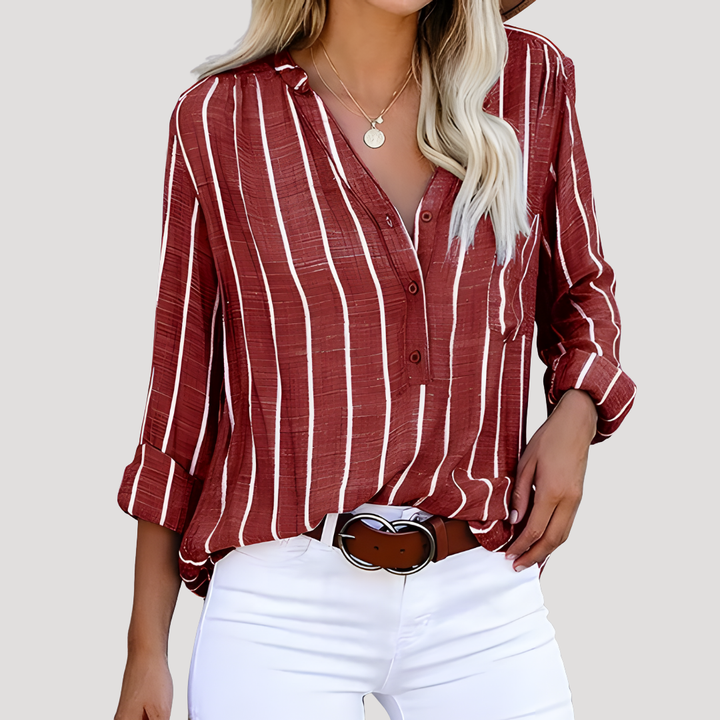 Liliana – Striped Long Sleeve Button Down Blouse