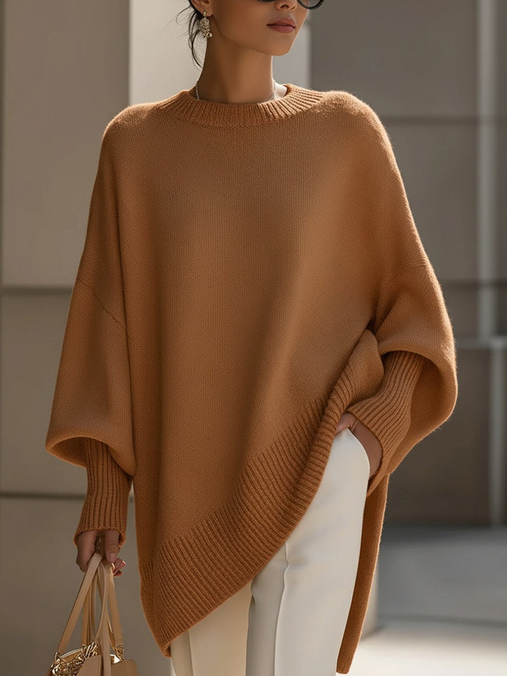 Karla – Oversized Poncho Sweater with Asymmetric Hem