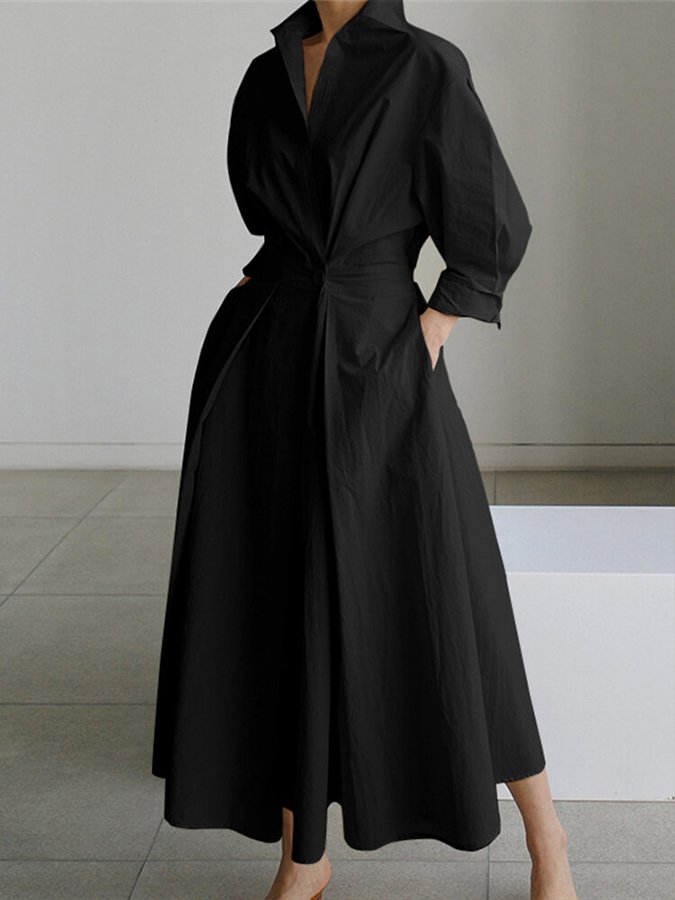 Kathleen – Long Sleeve Belted Shirt Maxi Dress