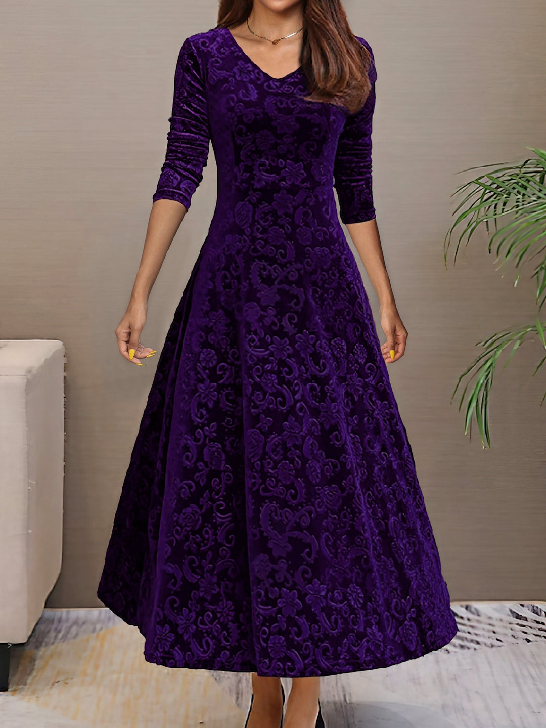 Nadya – Fit-and-Flare V-Neck Midi Dress for Women