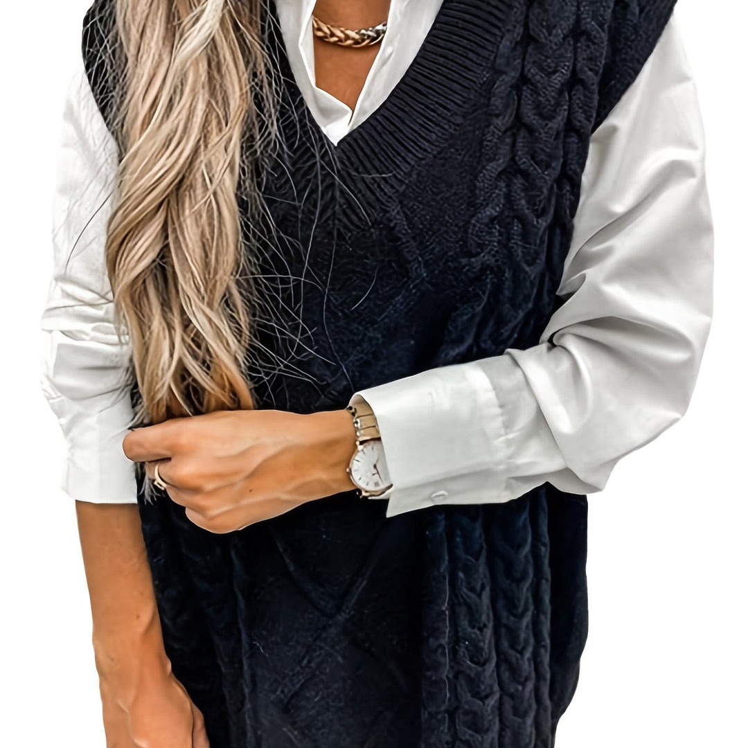 Gwendolen – Cable-Stitch V-Neck Sweater Vest for Women