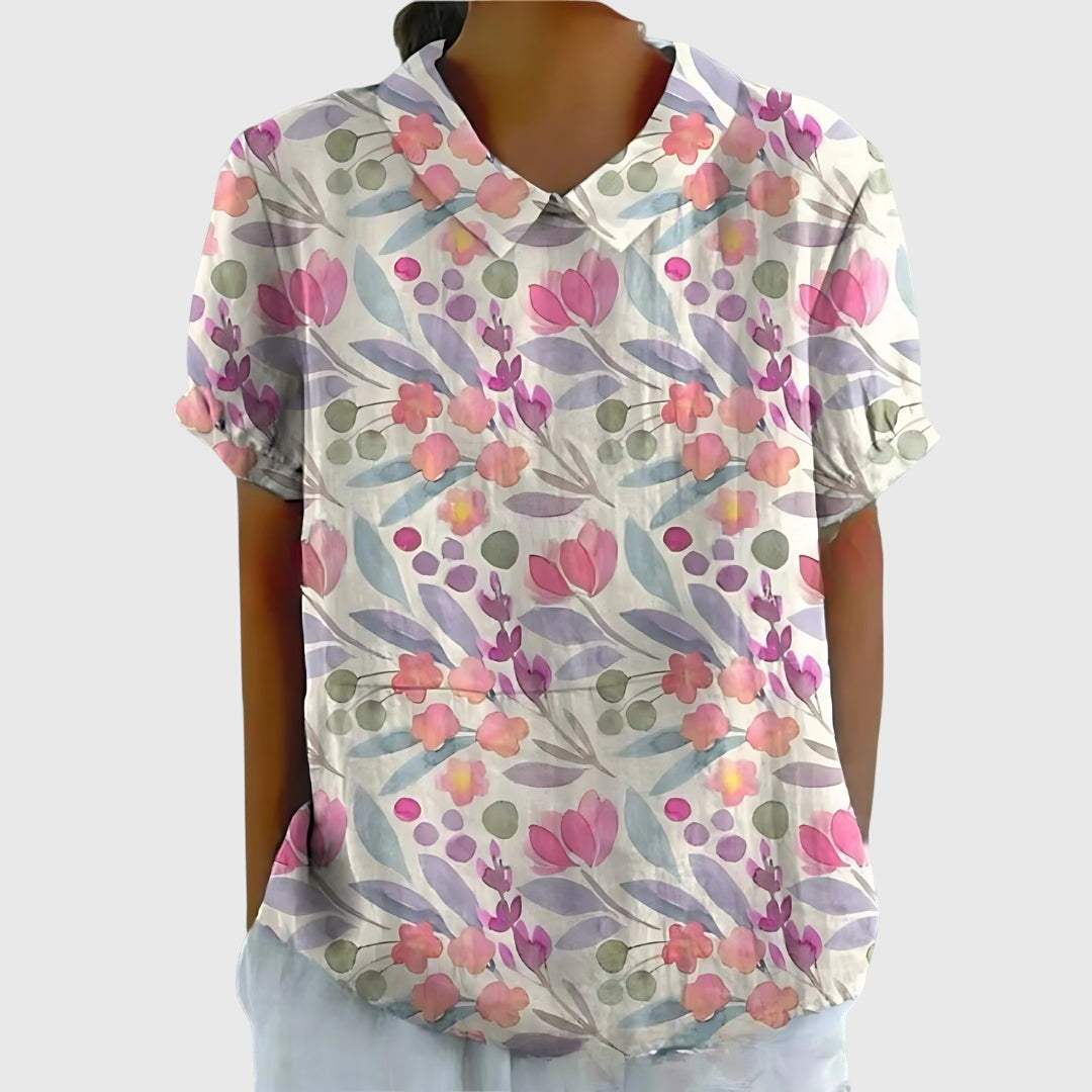 Madison – Flowy Floral Blouse with Short Sleeves
