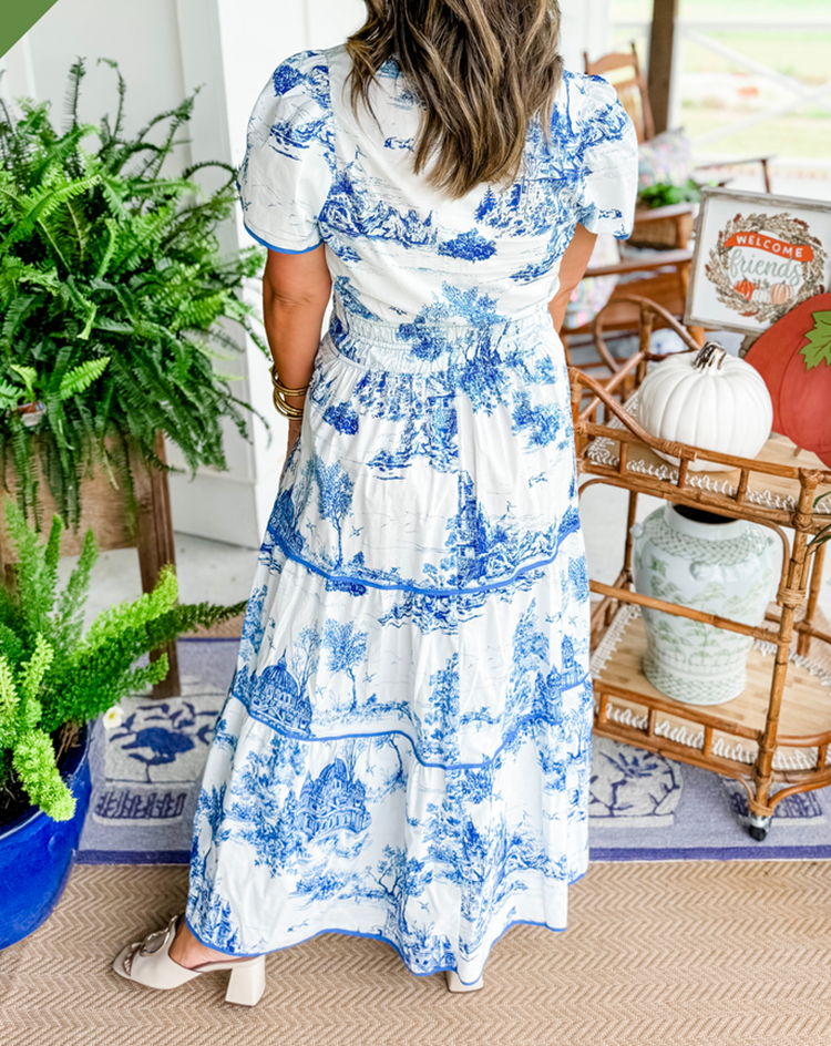 Constance | Tiered Toile Print Maxi Dress with Smocked Waist