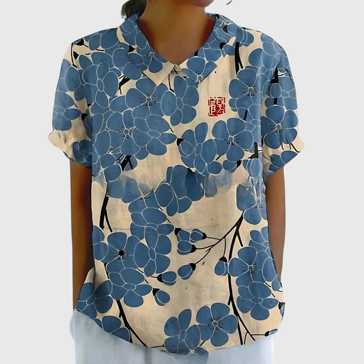 Madison – Flowy Floral Blouse with Short Sleeves