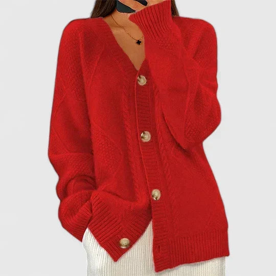 Juliette – V-Neck Cable-Stitch Cardigan for Women