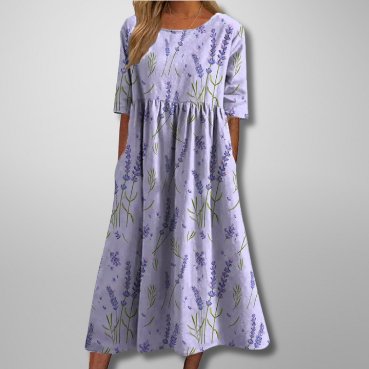 Carolyn – Elegant Floral Midi Dress with a Relaxed A-Line Silhouette