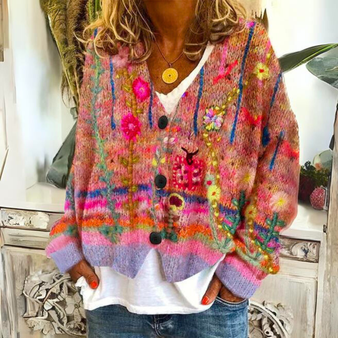 Gwen – Floral Embroidered Chunky Cardigan for Women