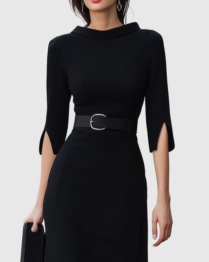 Daphne – Structured Belted Midi Cocktail Dress