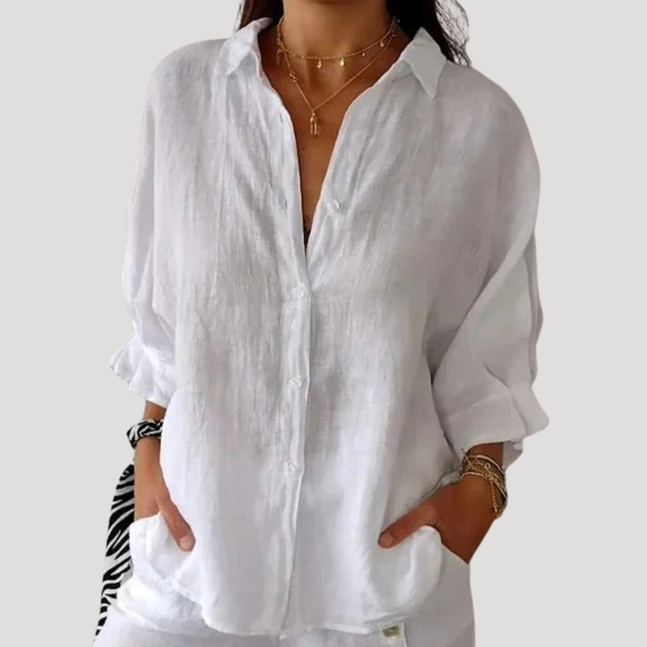 Kylie – Button Down Linen-Style Blouse