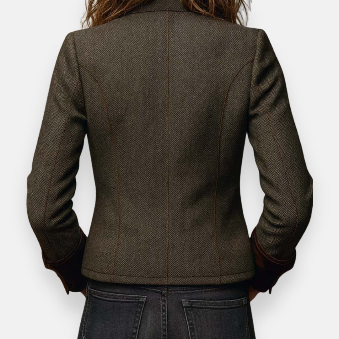 Maren – Herringbone Utility Jacket with Contrast Cuffs