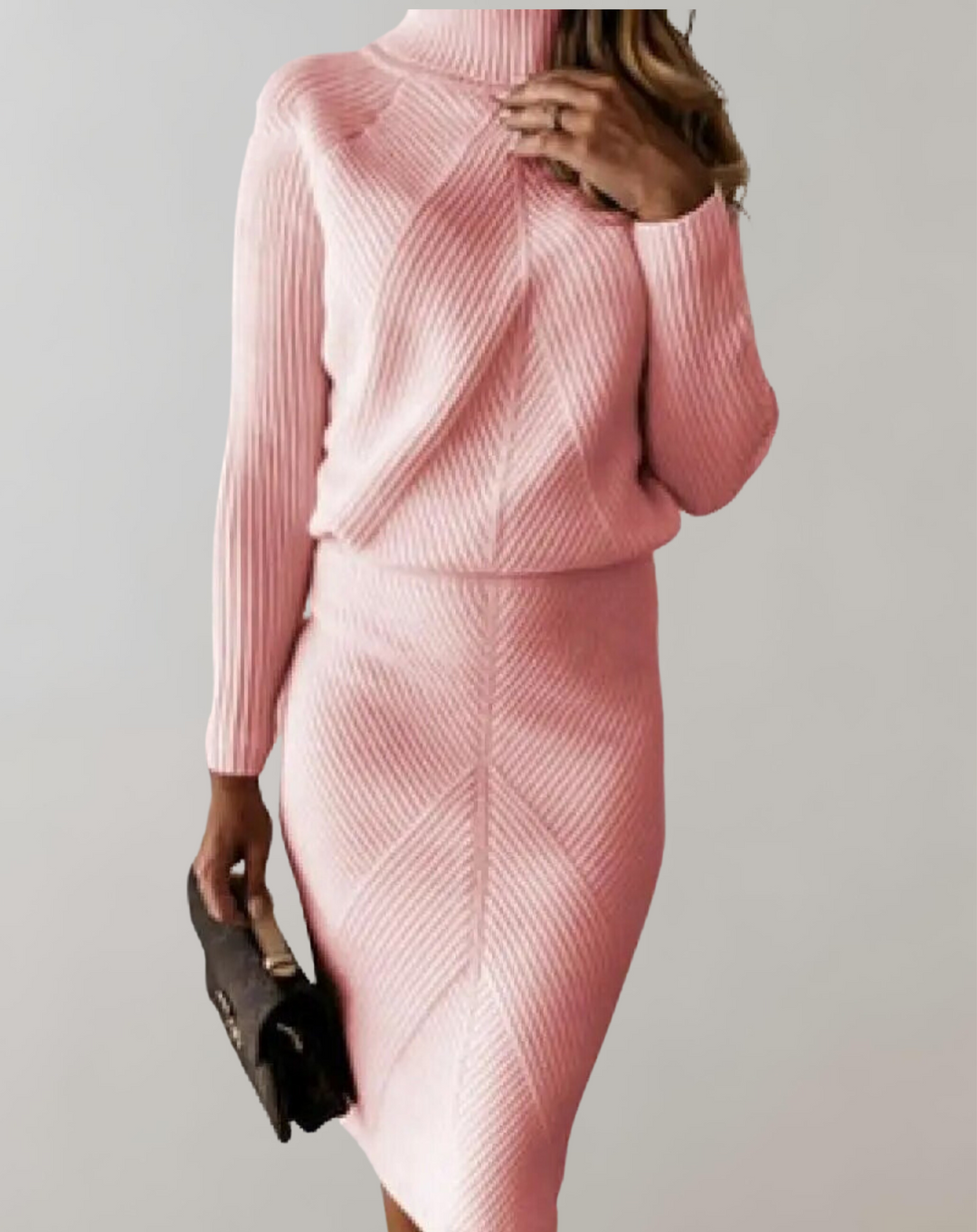 Kelsey – Ribbed Turtleneck Top and Midi Skirt Set