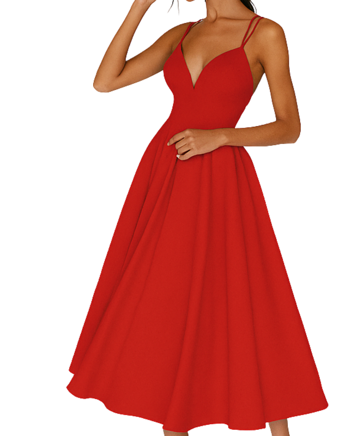 Catherine – Strappy V-Neck A-Line Midi Dress