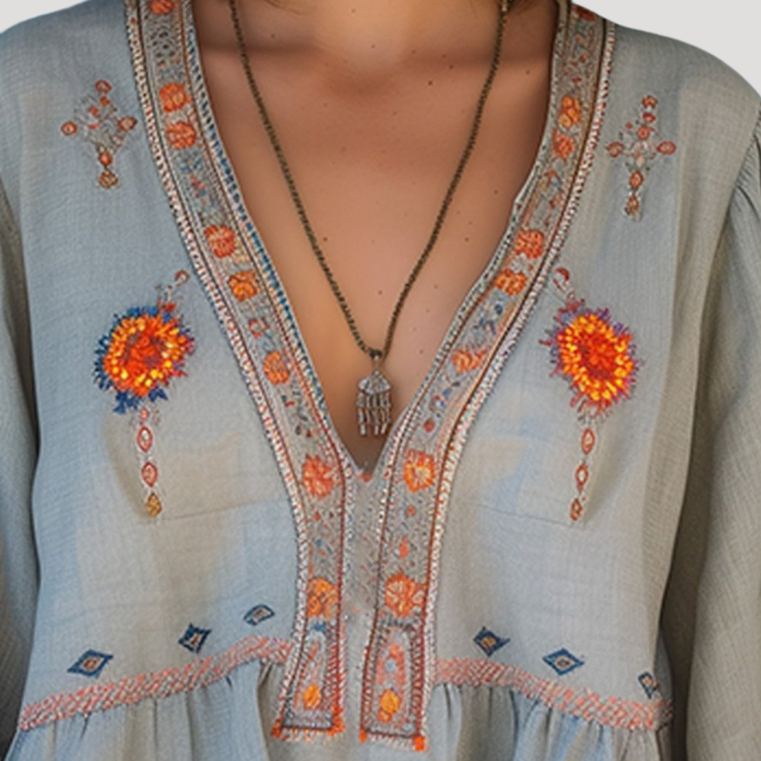 Krista – Embroidered Boho Bell Sleeve Blouse