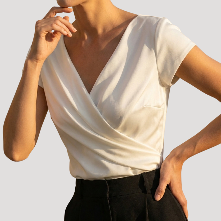 Kristen – Wrap V-Neck Cap Sleeve Blouse