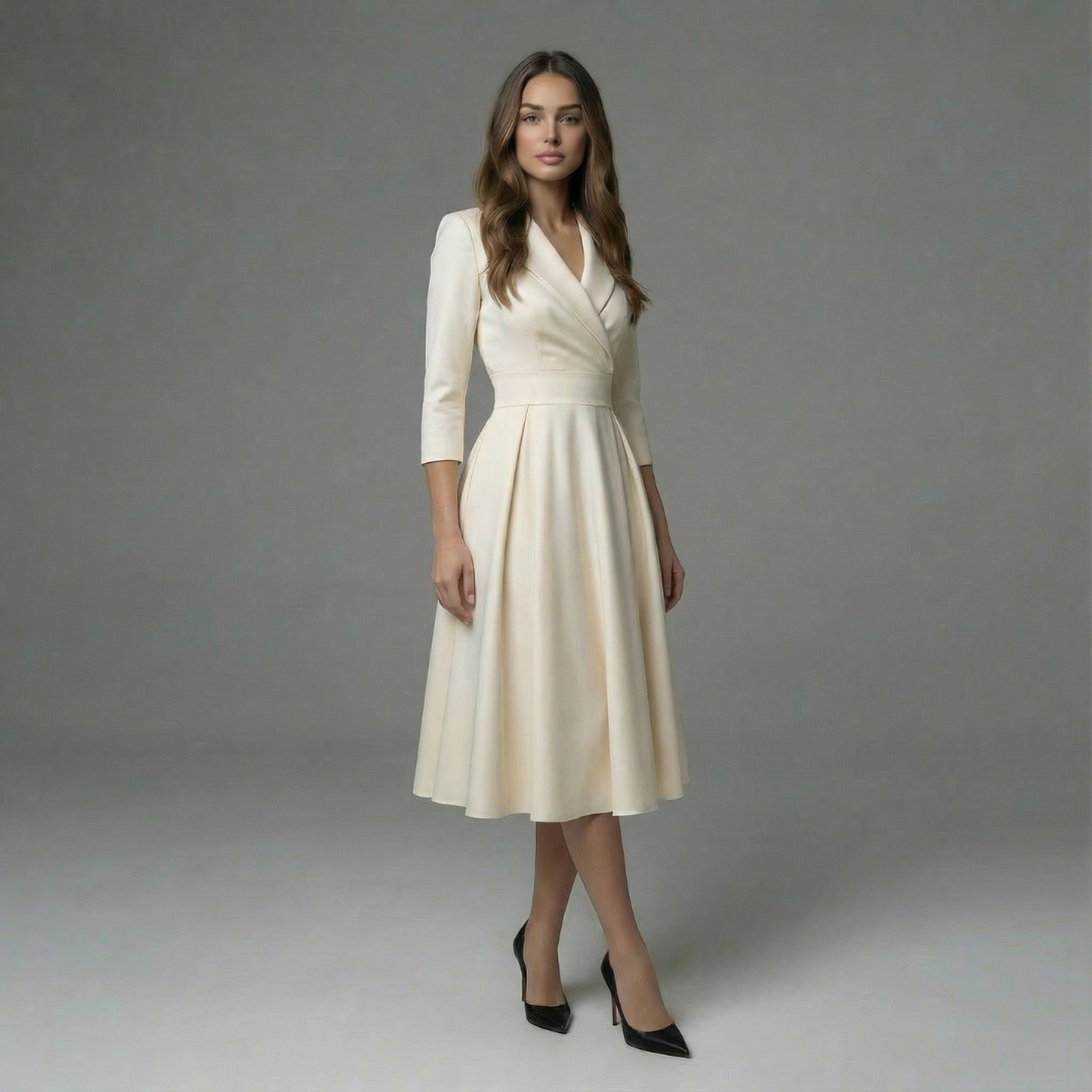 Karen – Wrap Midi Dress with Three-Quarter Sleeves