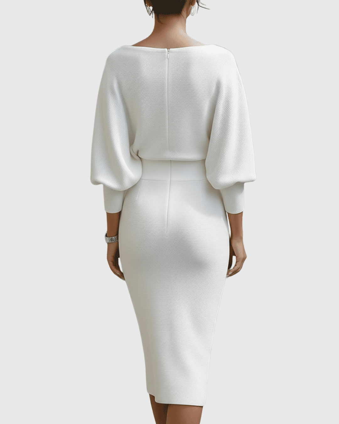 Genevieve – Draped Cowl-Neck Bodycon Midi Dress