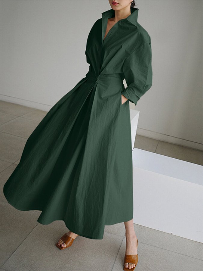 Kathleen – Long Sleeve Belted Shirt Maxi Dress