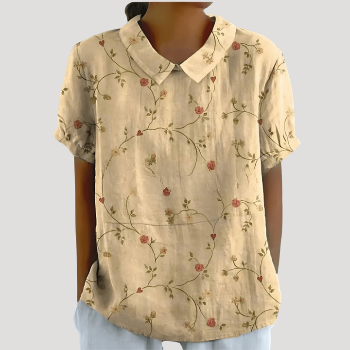Lana – Floral Print Collared Short Sleeve Blouse