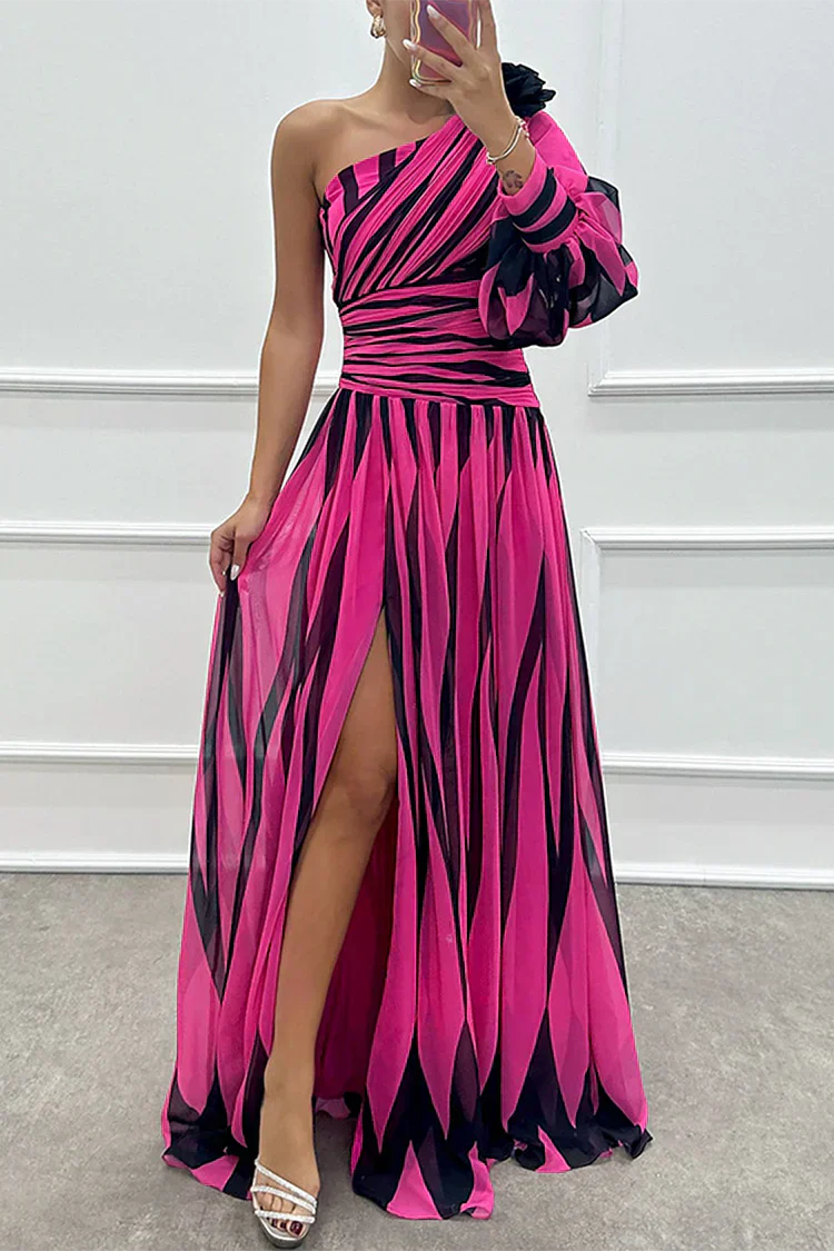 Adelaide | Striped One-Shoulder Maxi Dress with Front Slit