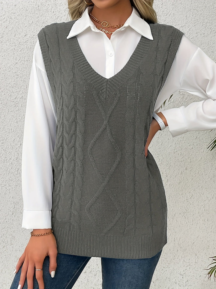 Gwendolen – Cable-Stitch V-Neck Sweater Vest for Women