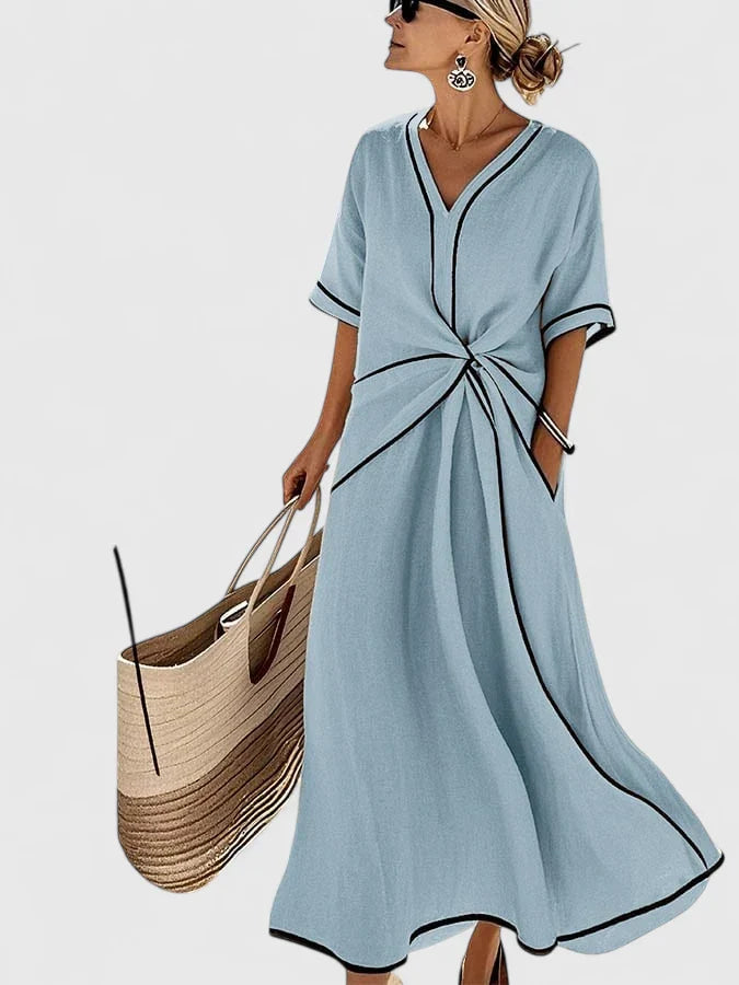 Rosalie – V-Neck Summer Maxi Dress with Twist Waist