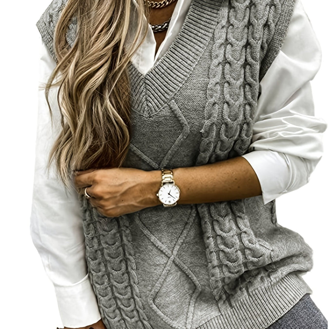 Gwendolen – Cable-Stitch V-Neck Sweater Vest for Women