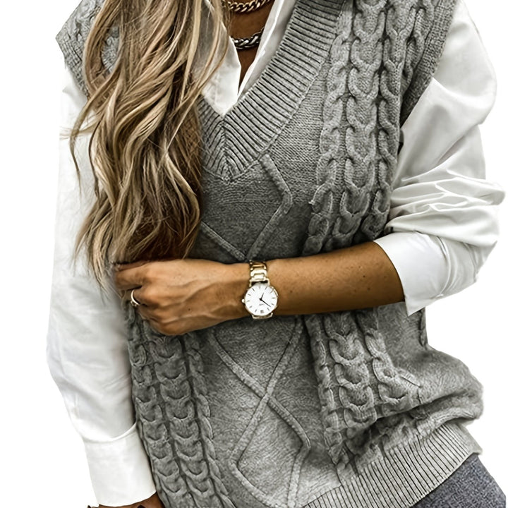 Gwendolen – Cable-Stitch V-Neck Sweater Vest for Women