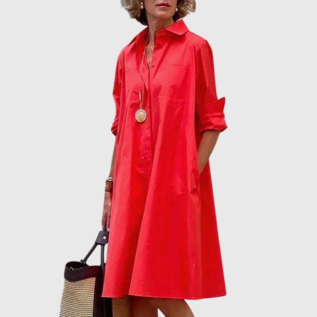 Eliza – Collared Midi Shirt Dress with Pockets