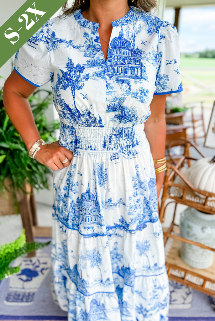 Constance | Tiered Toile Print Maxi Dress with Smocked Waist