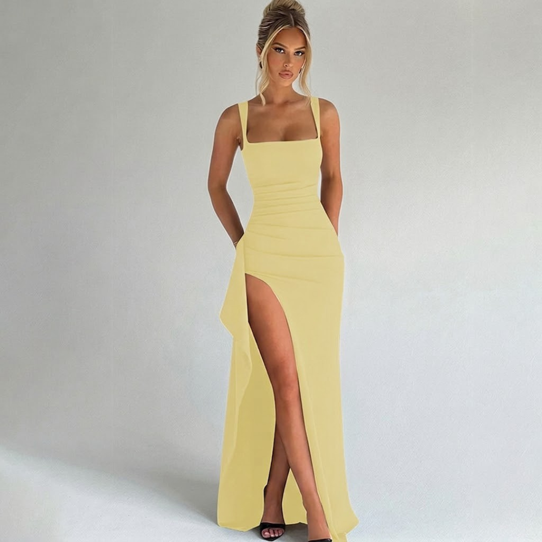 Juliana – Square Neck Maxi Dress with High Slit