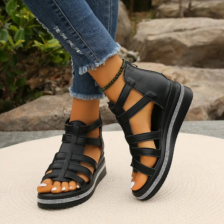 Madelyn – Chic Rhinestone Sandals with Adjustable Heel Strap