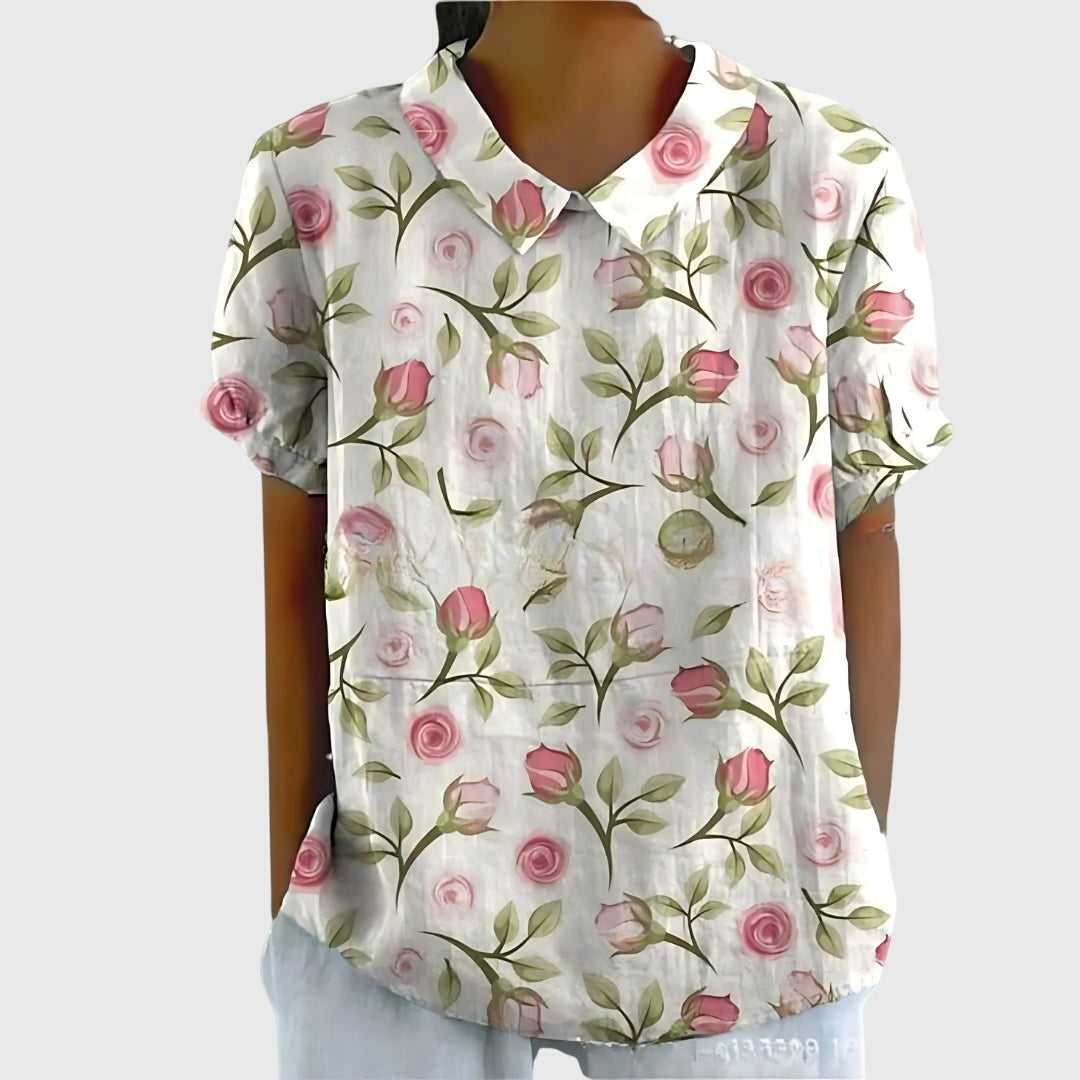 Madison – Flowy Floral Blouse with Short Sleeves