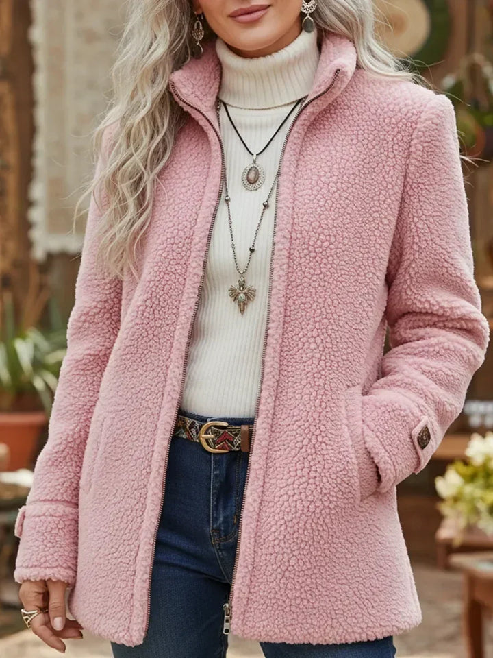 Armelle – Zip-Up Teddy Jacket with Stand-Up Collar for Women