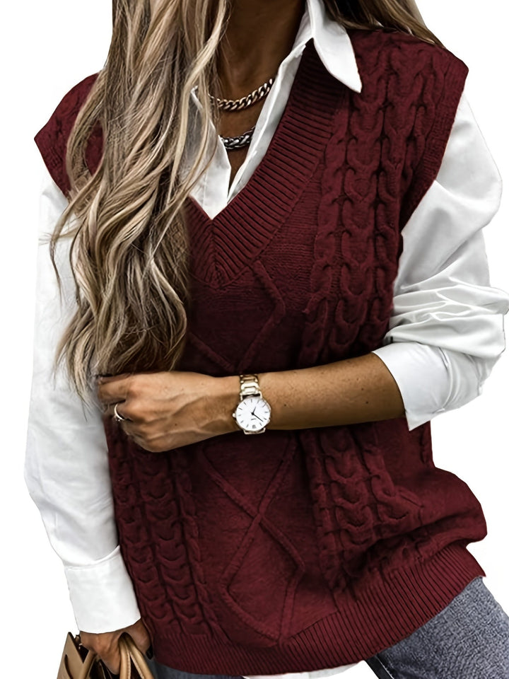 Gwendolen – Cable-Stitch V-Neck Sweater Vest for Women