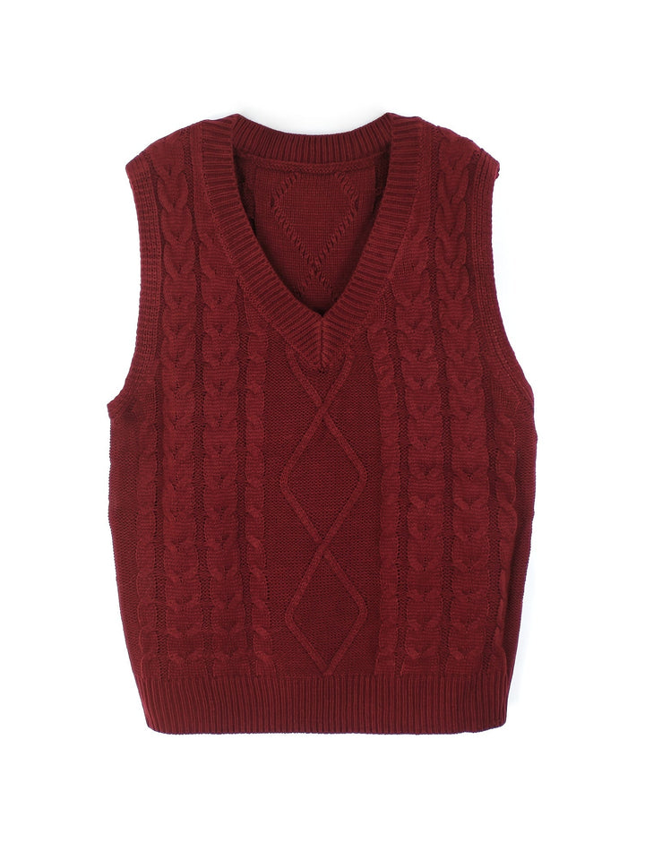 Gwendolen – Cable-Stitch V-Neck Sweater Vest for Women