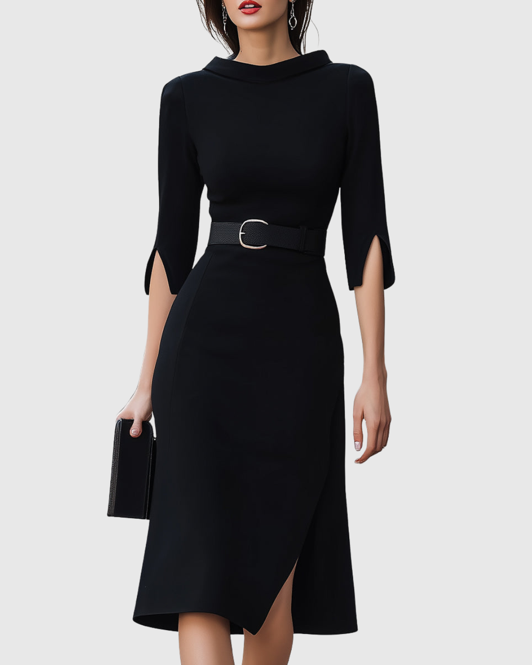 Daphne – Structured Belted Midi Cocktail Dress