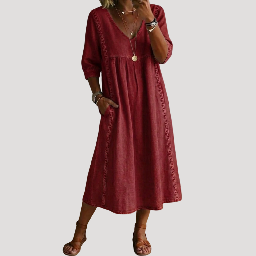 Kara – Relaxed Half-Sleeve Casual Midi Dress