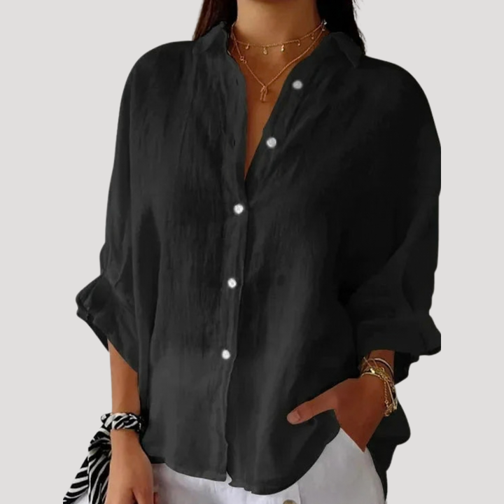 Kylie – Button Down Linen-Style Blouse