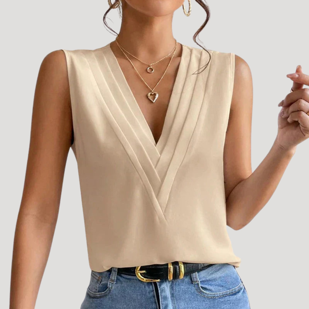 Leslie – Sleeveless Draped Crossover Top