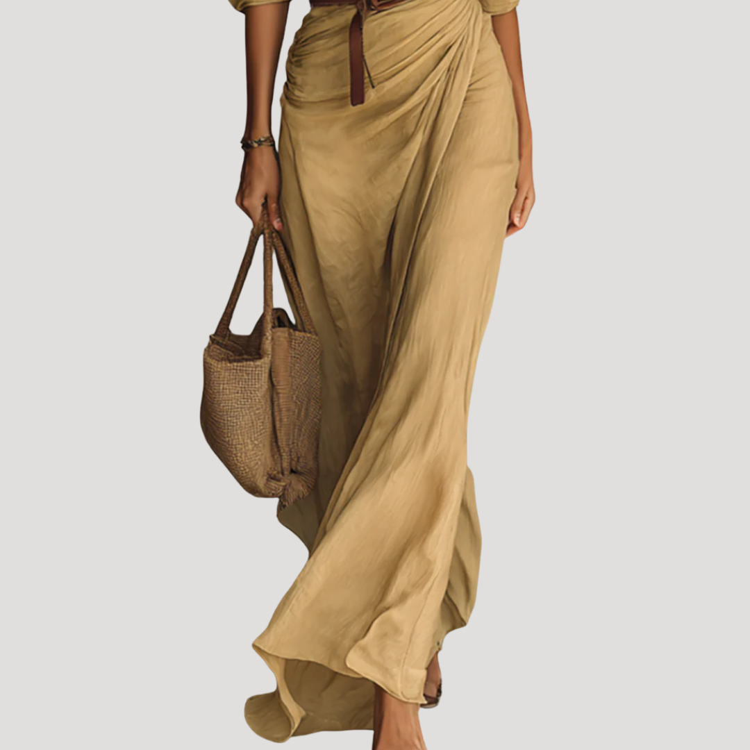 Kira – Belted Maxi Shirt Dress with Long Sleeves