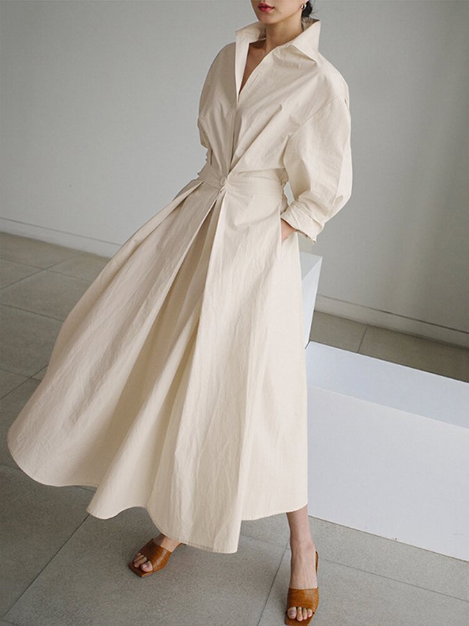 Kathleen – Long Sleeve Belted Shirt Maxi Dress