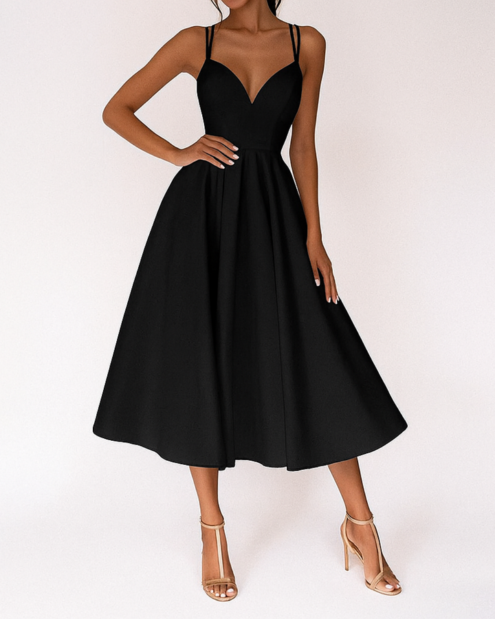 Catherine – Strappy V-Neck A-Line Midi Dress