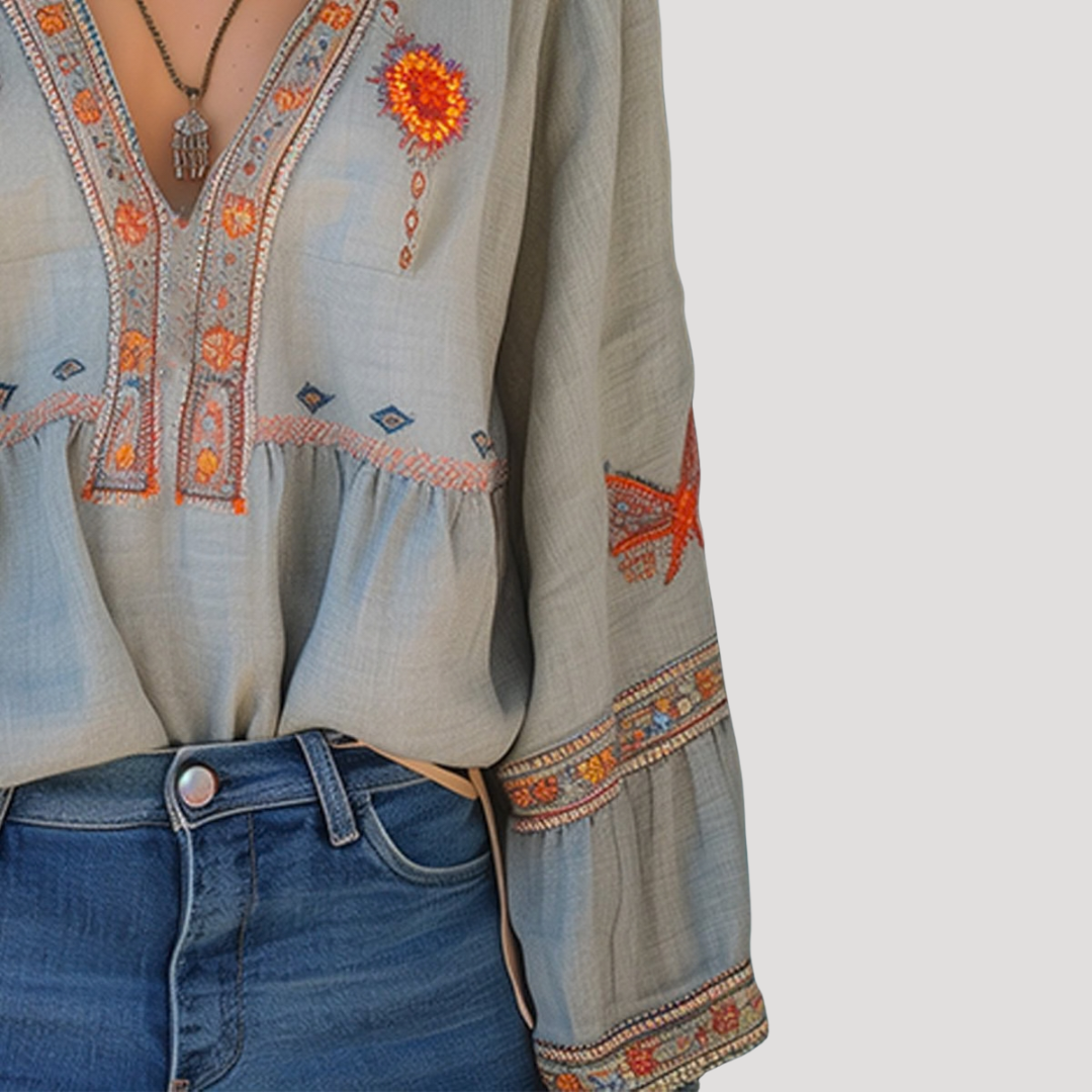 Krista – Embroidered Boho Bell Sleeve Blouse