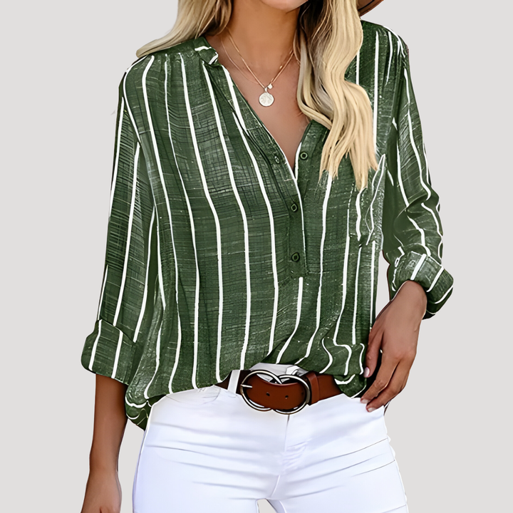 Liliana – Striped Long Sleeve Button Down Blouse