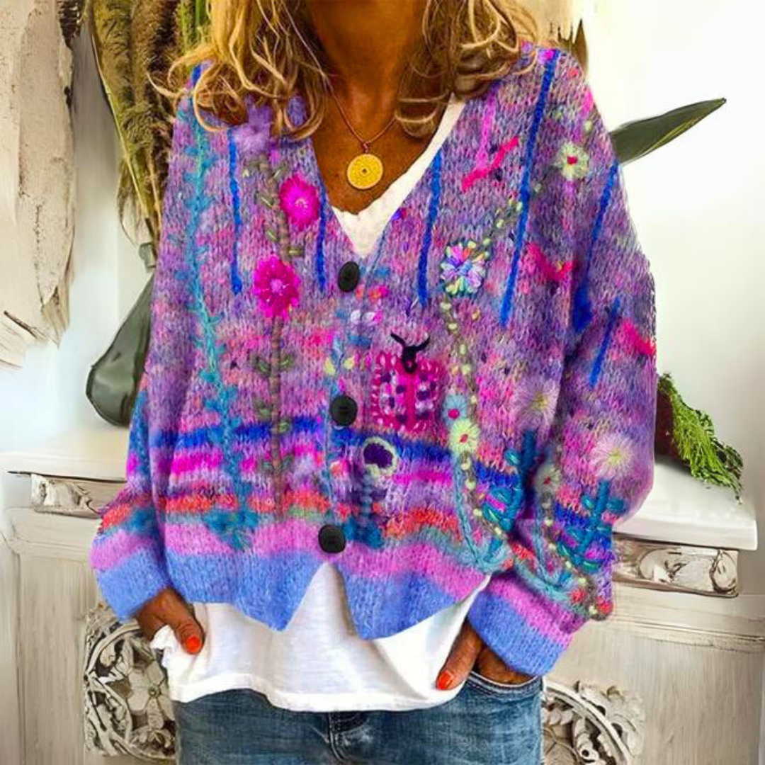 Gwen – Floral Embroidered Chunky Cardigan for Women