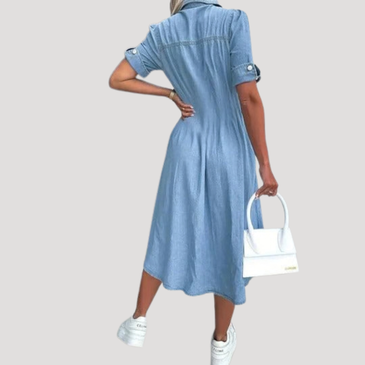 Karina – Denim-Look Shirt Dress with Cinched Waist